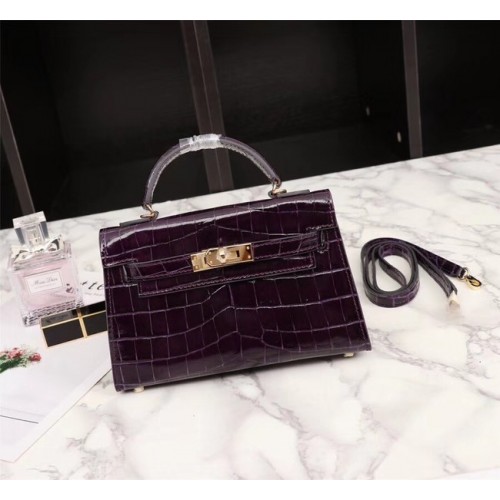 Hermes Kelly 19cm taška z krokodýlí kůže KL19 fialová