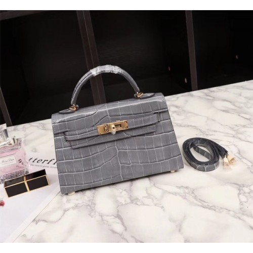 Hermes Kelly 19cm taška z krokodýlí kůže KL19 šedá
