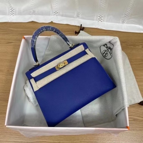 Hermes Kelly 25cm ramenní tašky Epsom KL2755 elektrooptická modrá a zlatá