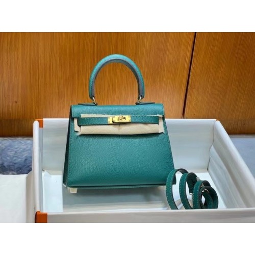 Hermes Kelly 20cm ramenní tašky Epsom KL2750 Lake zeleno-zlaté