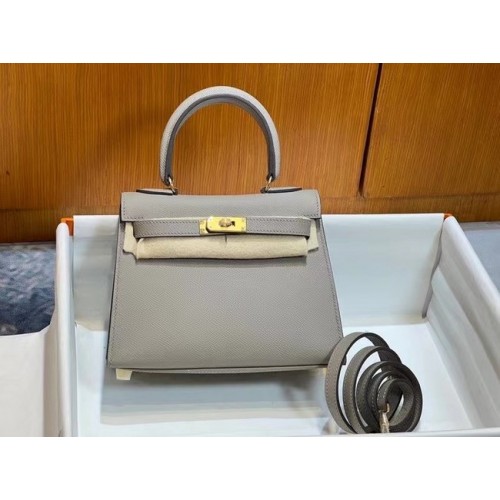 Hermes Kelly 20cm ramenní taška Epsom KL2750 světle šedá a zlatá