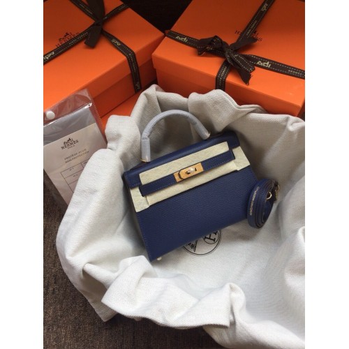 Hermes Kelly 20cm Tote Bag Originální Epsom Leather KL20 Modrá