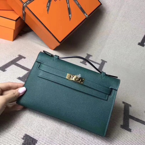 Hermes Kelly 22CM Tote Bag Originální Epsom Leather KL22 Tmavě Zelená