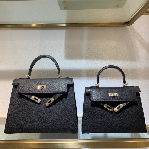Hermes Kelly 22cm 25cm taška Tote Originální Epsom kožená taška KL22 KL25 černá