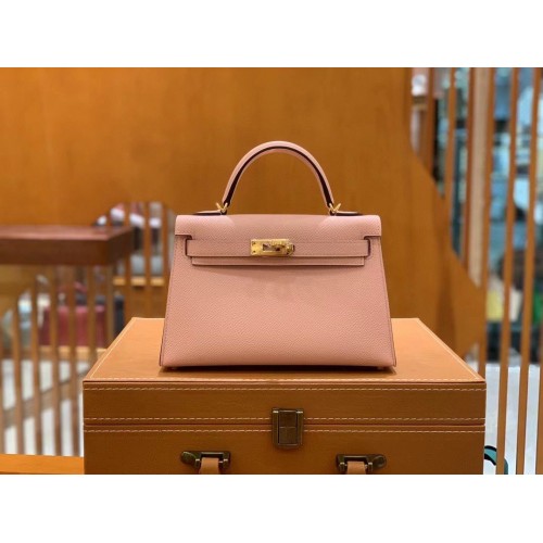 Hermes Kelly 22cm 25cm Tote Originální Epsom Kožená Taška KL22 KL25 Tedová Růžová