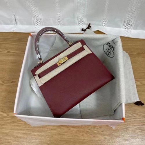 Hermes Kelly 25cm ramenní tašky Epsom KL2755 vínově zlatá kovová
