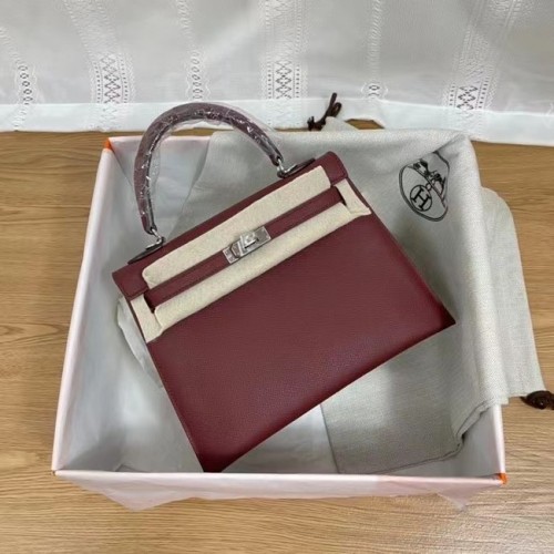 Hermes Kelly 25cm ramenní tašky Epsom KL2755 vínově stříbrný kov