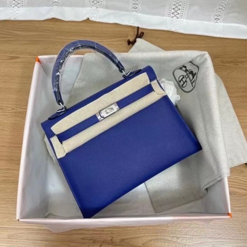 Hermes Kelly 25cm ramenní tašky Epsom KL2755 elektrooptický modrý a stříbrný kov