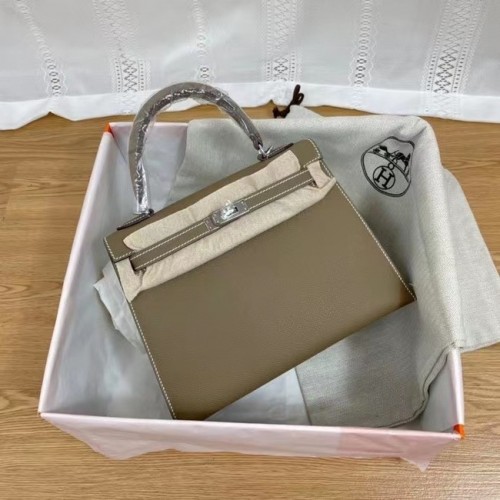 Hermes Kelly 25cm ramenní tašky Epsom KL2755 Elephant Grey&stříbrný kov