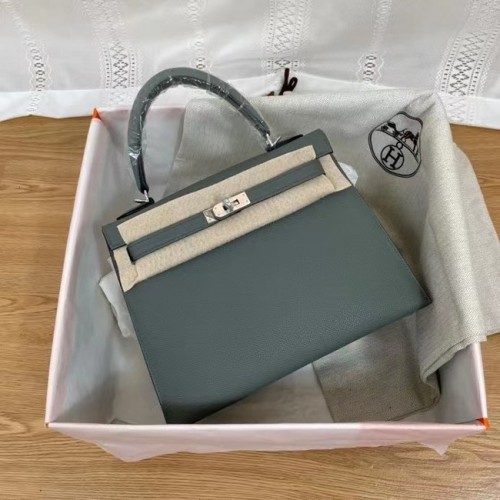 Hermes Kelly 25cm ramenní tašky Epsom KL2755 mlha modrá a stříbrná kovová