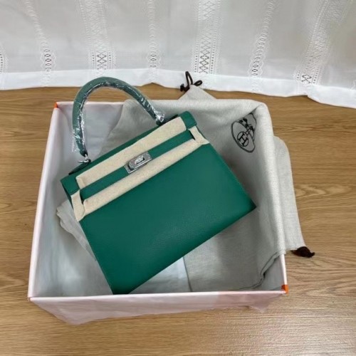 Hermes Kelly 25cm ramenní tašky Epsom KL2755 Lake zeleno-stříbrný kov