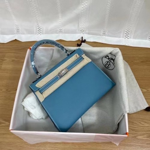 Hermes Kelly 25cm ramenní tašky Epsom KL2755 modro-stříbrný kov