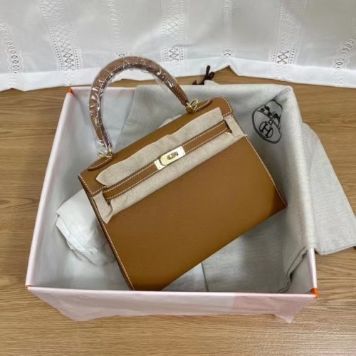 Hermes Kelly 25cm ramenní tašky Epsom KL2755 hnědá a zlatá kovová