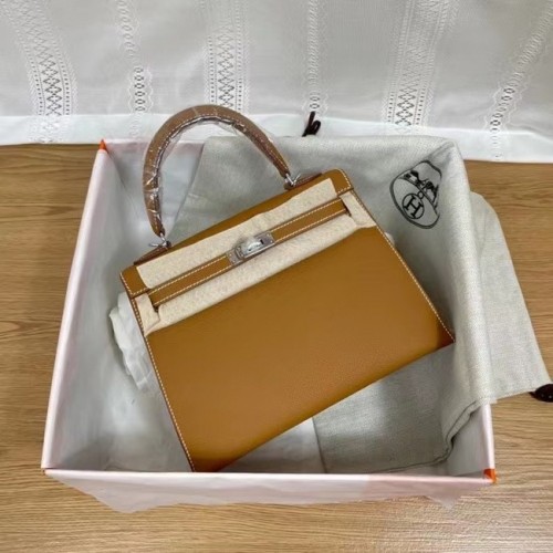 Hermes Kelly 25cm ramenní tašky Epsom KL2755 hnědá a stříbrná kovová