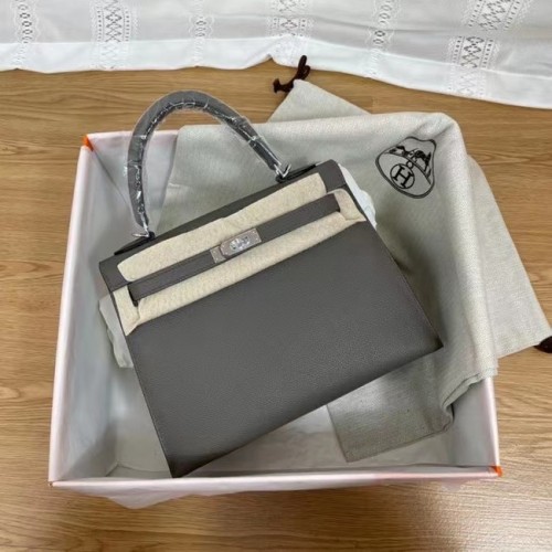 Hermes Kelly 25cm ramenní tašky Epsom KL2755 tmavě šedá a stříbrná kovová