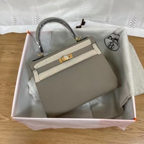 Hermes Kelly 25cm ramenní tašky Epsom KL2755 šedo-zlatý kov