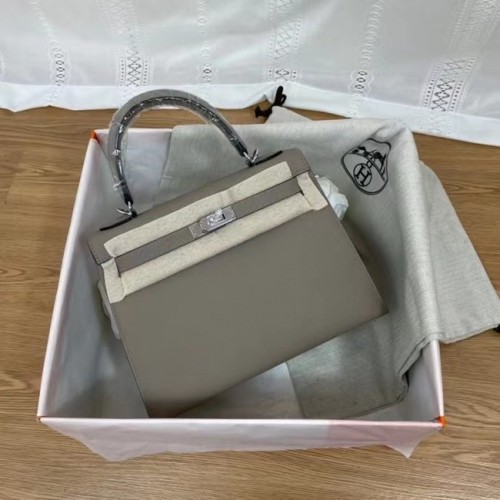 Hermes Kelly 25cm ramenní tašky Epsom KL2755 šedý a stříbrný kov
