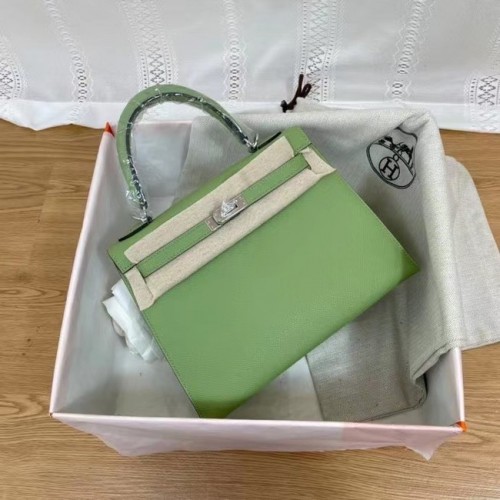 Hermes Kelly 25cm ramenní tašky Epsom KL2755 zeleno-stříbrný kov