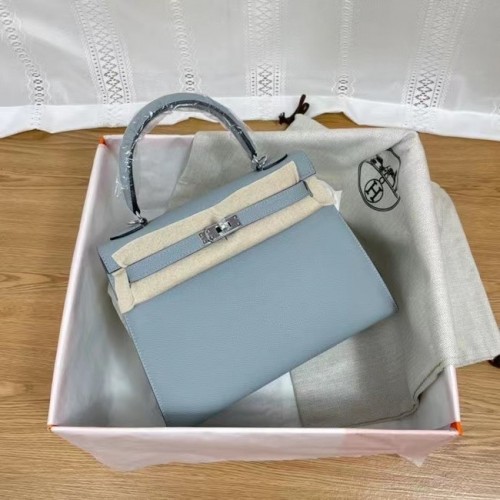 Hermes Kelly 25cm ramenní tašky Epsom KL2755 světle modrá a stříbrná kovová