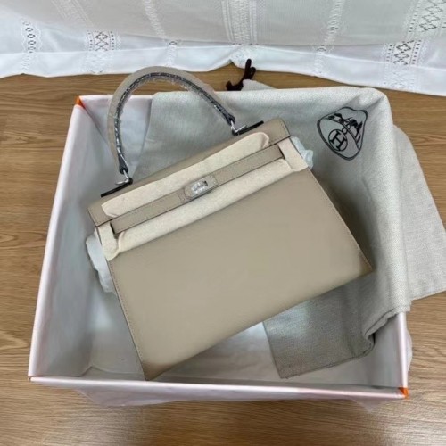 Hermes Kelly 25cm ramenní tašky Epsom KL2755 světle šedá a stříbrná kovová