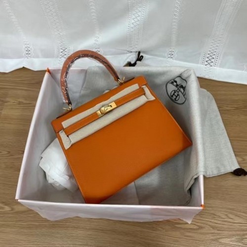 Hermes Kelly 25cm ramenní tašky Epsom KL2755 oranžovo-zlatý kov