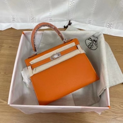 Hermes Kelly 25cm ramenní tašky Epsom KL2755 oranžovo-stříbrný kov
