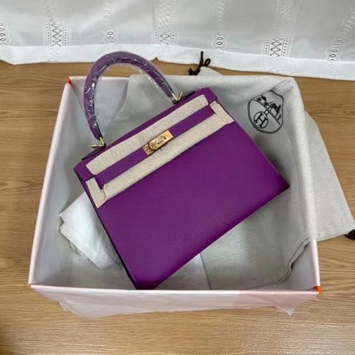 Hermes Kelly 25cm ramenní tašky Epsom KL2755 fialová a zlatá kovová