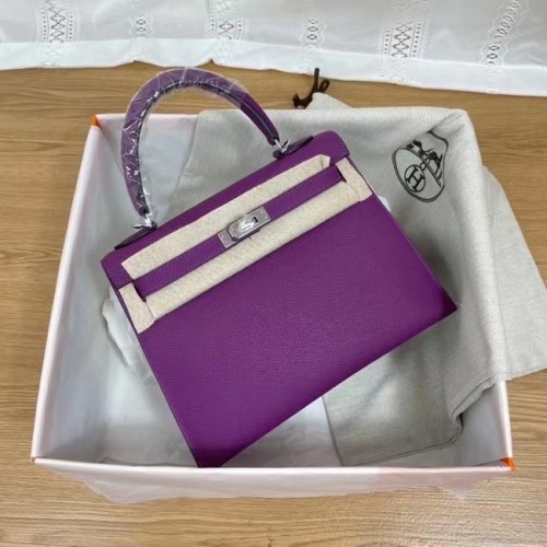 Hermes Kelly 25cm ramenní tašky Epsom KL2755 fialová a stříbrná kovová