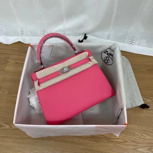 Hermes Kelly 25cm ramenní tašky Epsom KL2755 růžovo-stříbrný kov