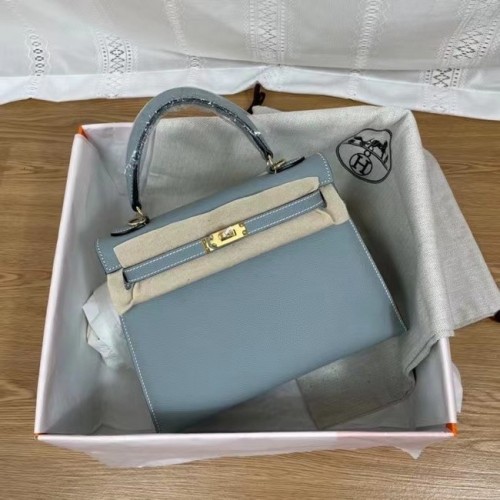 Hermes Kelly 25cm ramenní tašky Epsom KL2755 nebesky modrá a zlatá kovová
