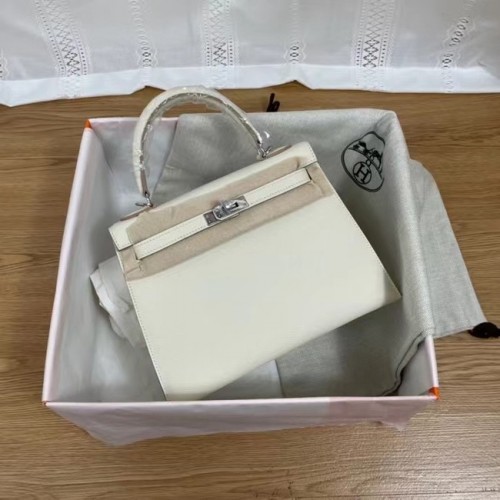 Hermes Kelly 25cm ramenní tašky Epsom KL2755 bílo-stříbrný kov