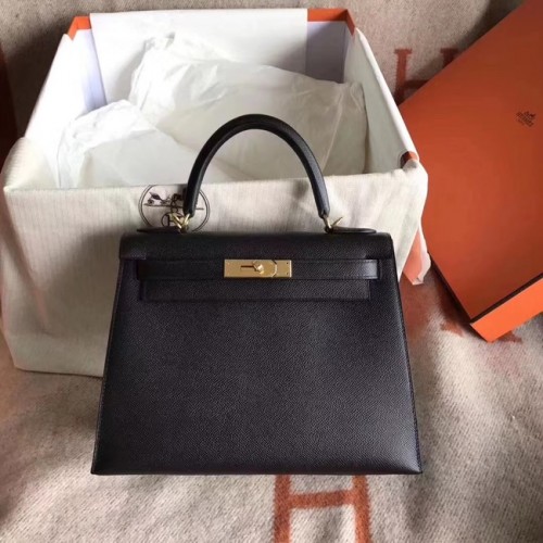 Hermes Kelly 25cm Tote Bag Originální Epsom Leather Bag KL25 Černá