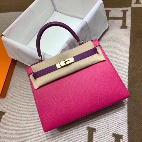 Hermes Kelly 28cm ramenní tašky Epsom Leather KL28 švestkově červená a fialová