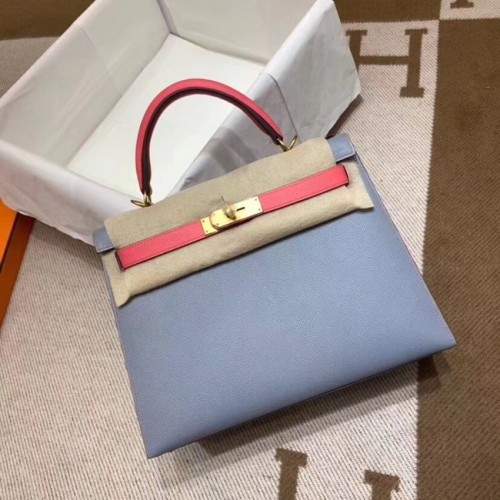 Hermes Kelly 28cm ramenní tašky Epsom Leather KL28 modrá a růžová