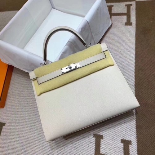 Hermes Kelly 28cm ramenní tašky Epsom Leather KL28 krémově bílé