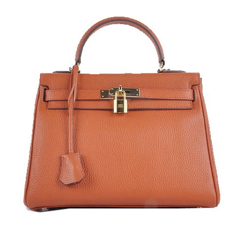 Hermes Kelly 28cm ramenní tašky oranžové zrnité kůže zlaté