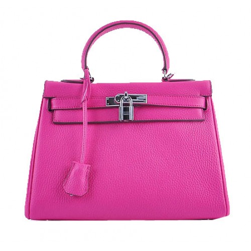 Hermes Kelly 28cm Tašky přes rameno Broskvová Zrnitá Kůže Stříbrná