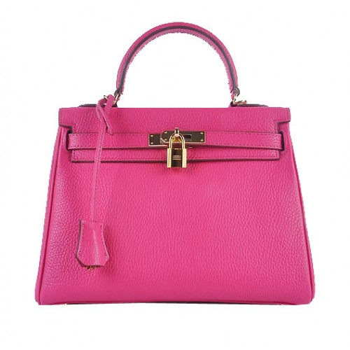 Hermes Kelly 28cm Tašky přes rameno Růžová Zrnitá Kůže Zlatá