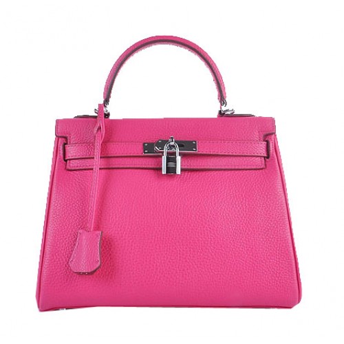 Hermes Kelly 28cm Tašky přes rameno Růžová Zrnitá Kůže Stříbrná