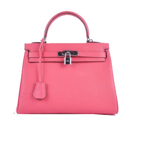 Hermes Kelly 28cm ramenní tašky růžové zrnité kůže stříbrné
