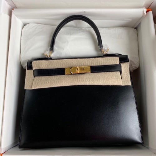 Hermes Kelly 28cm Tašky přes rameno z hladké kůže KL28 černá