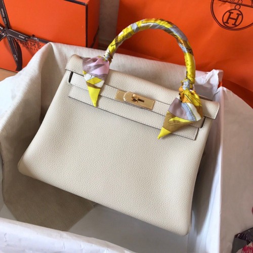 Hermes Kelly 28cm Tašky Přes Rameno Togo Kůže KL28 Krémově Bílá