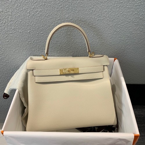Hermes Kelly 28cm ramenní tašky Togo kůže KL28 krémová