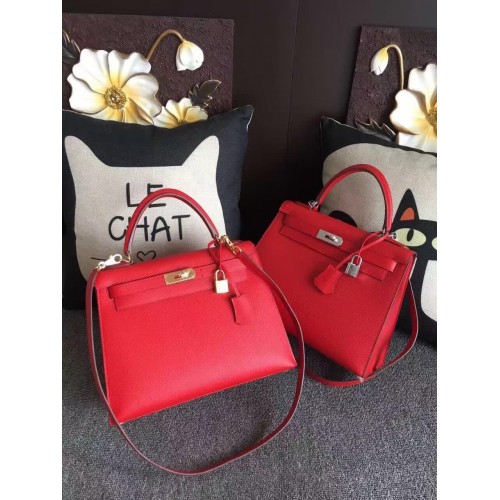 Hermes Kelly 28cm Kabelky přes rameno z espom kůže červená