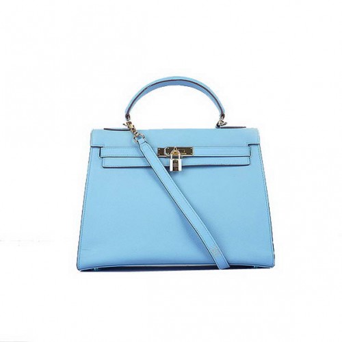 Špičková Kvalitní Hermes Kelly 32cm Tašky SkyBlue Telecí Kůže Zlatá