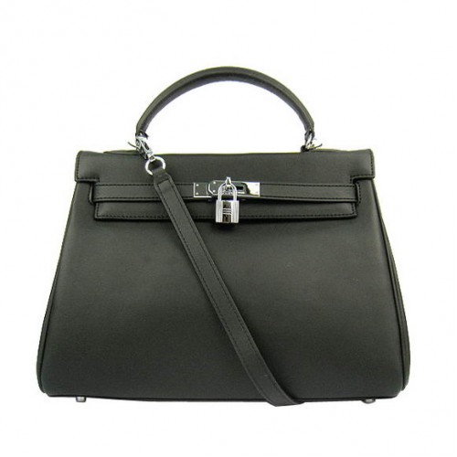 Hermes Kelly 32cm Tašky Togo Kůže 6108 Černá Stříbrná