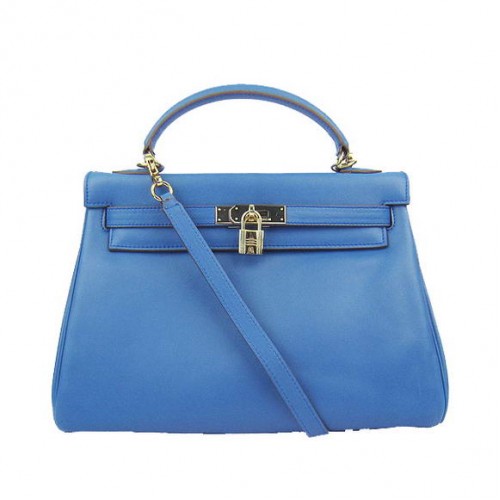 Hermes Kelly 32cm Tašky Togo Kůže 6108 Modrá Zlatá