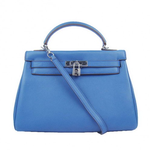 Hermes Kelly 32cm Tašky Togo Kůže 6108 Modrá Stříbrná