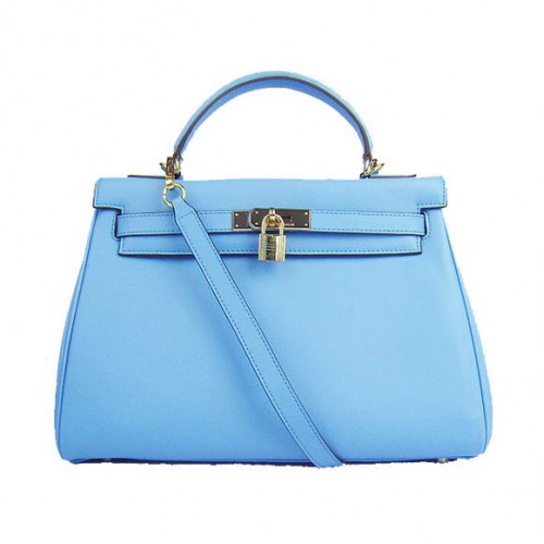 Hermes Kelly 32cm Tašky Togo Kůže 6108 Světle Modrá Zlatá