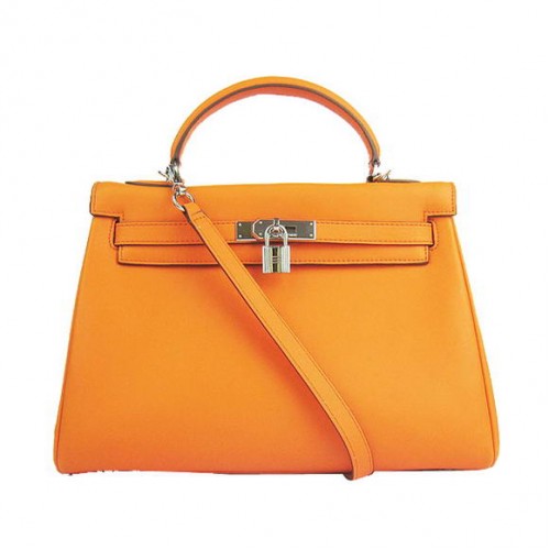 Hermes Kelly 32cm Tašky Togo Kůže 6108 Oranžová Stříbrná